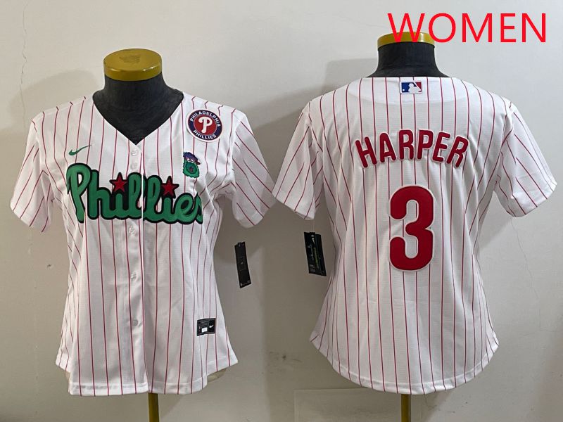 Women Philadelphia Phillies 3 Harper White Stripe Second generation joint name 2025 Nike MLB Jersey style 6